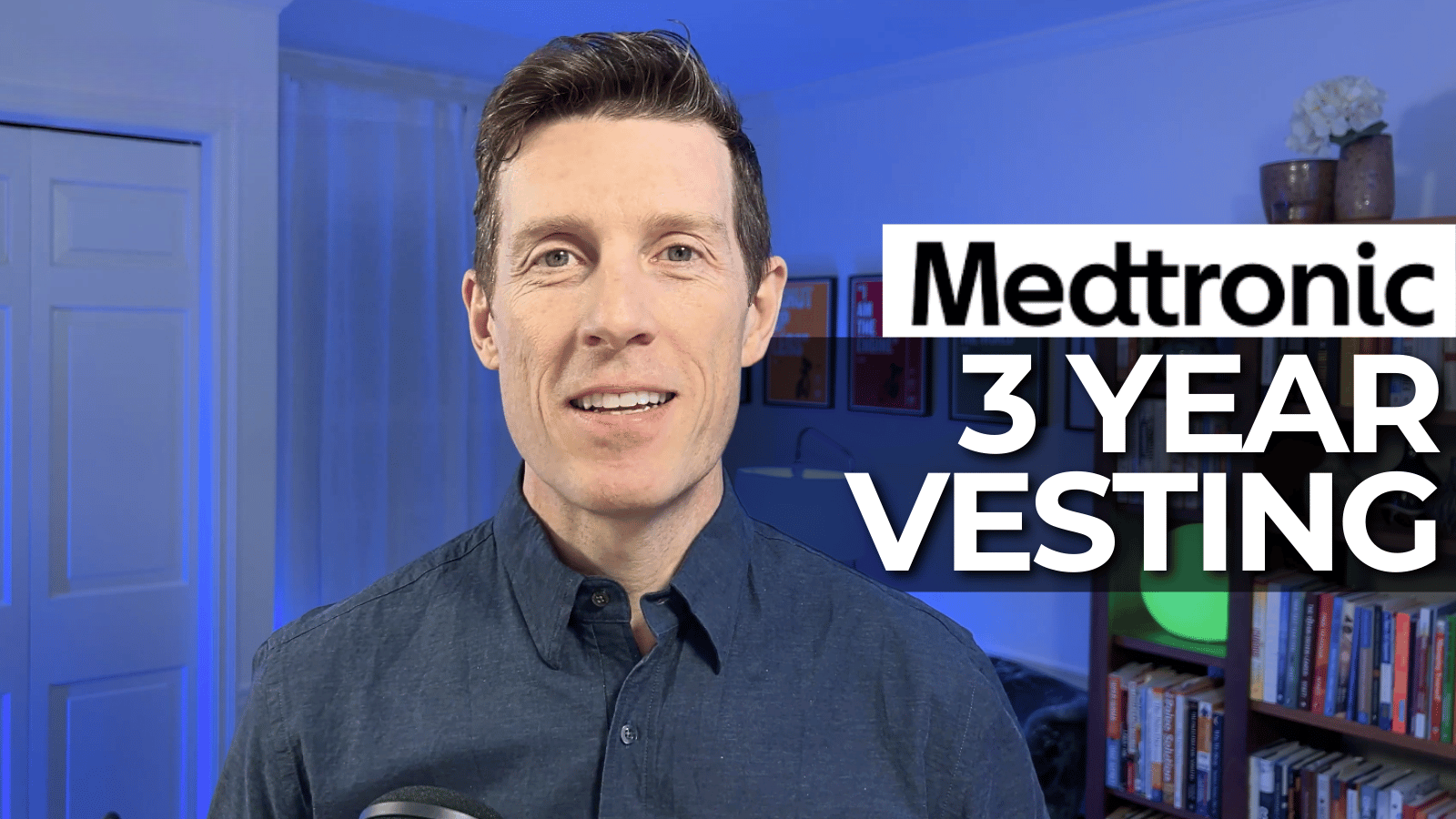 Portrait of Matt Nelson smiling in the middle with "Medtronic 3 Year Vesting" in the middle left of the frame to illustrate how to keep your Medtronic contributions 401k