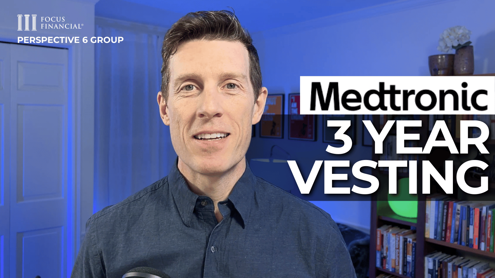 Portrait of Matt Nelson smiling in the middle with "Medtronic 3 Year Vesting" in the middle left of the frame to illustrate how to keep your Medtronic contributions 401k
